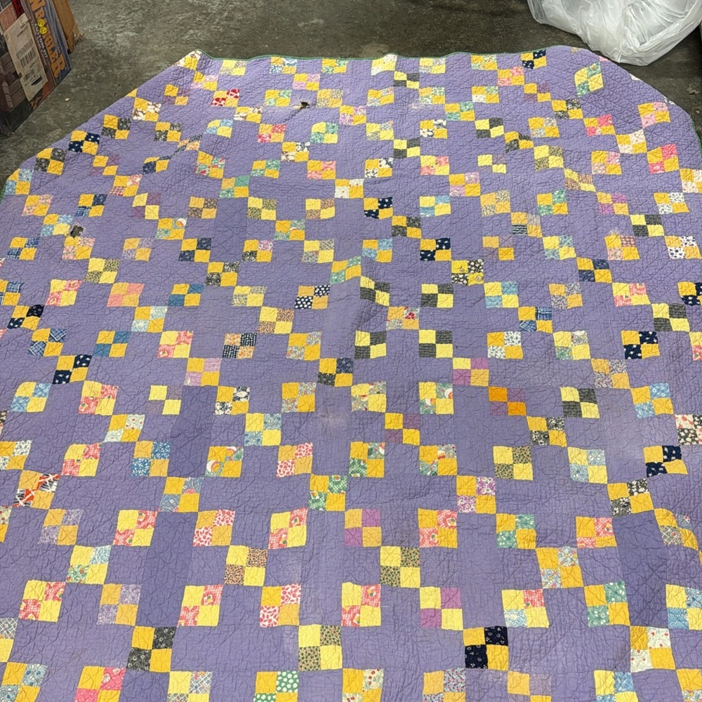 Purple Patchwork Quilt with Yellow & Multicolor Accents